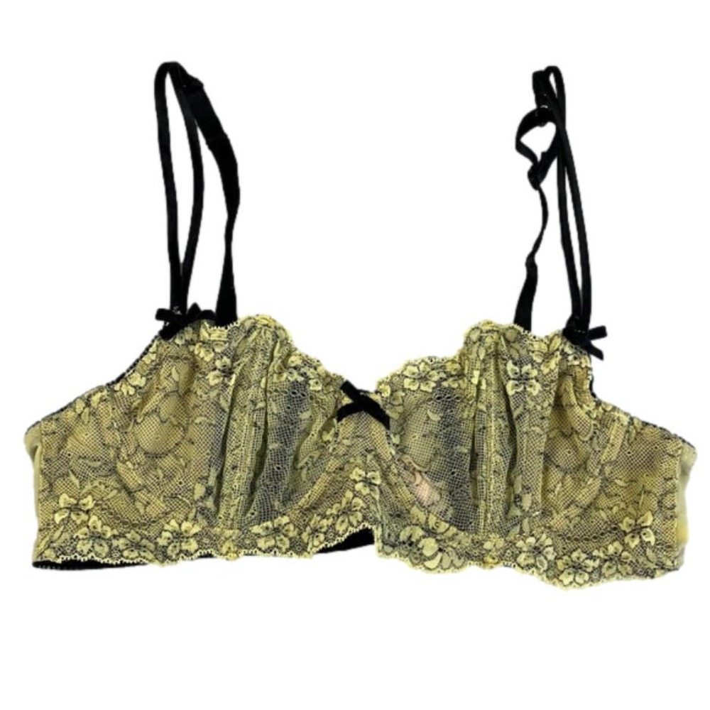 Victoria’s Secret Lace Boned Balconette Bra Yellow Black 36B